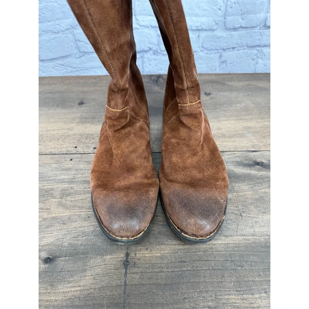 Born Brown Suede Mid Calf Boots Women's 10M Side Zip Leather Boho Rustic Moto